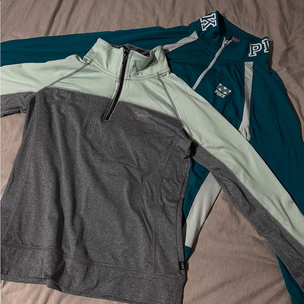 2-Pack PINK Victoria's Secret Teal & Gray Performance Quarter-Zip Jackets